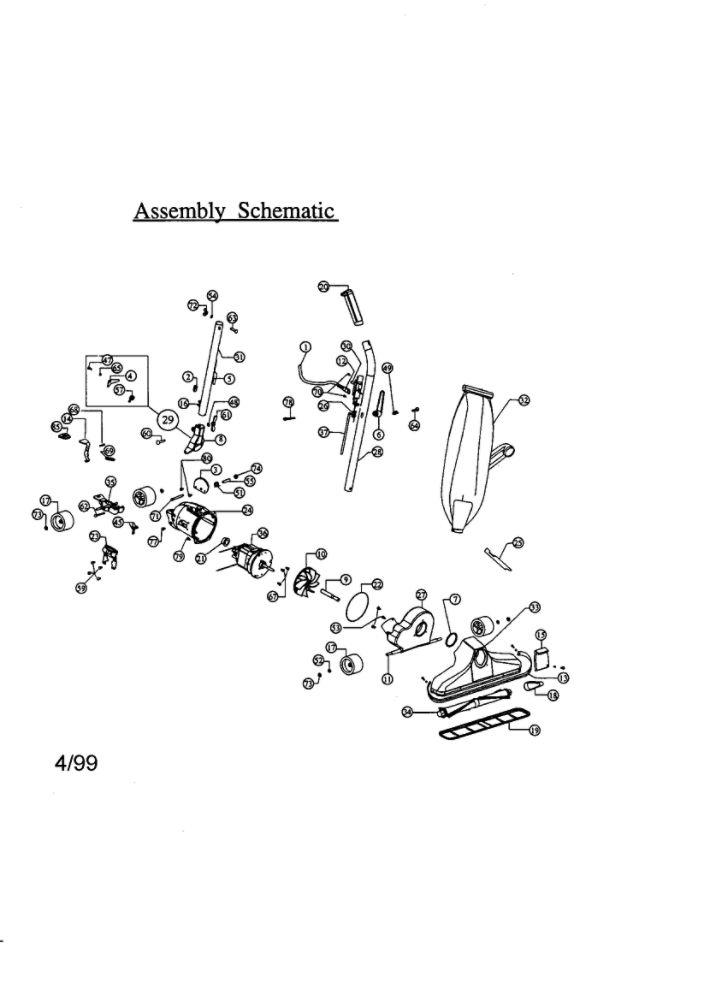 Assembly Schematic Diagram and Parts List for 3000  Dirt Devil Upright Vacuum